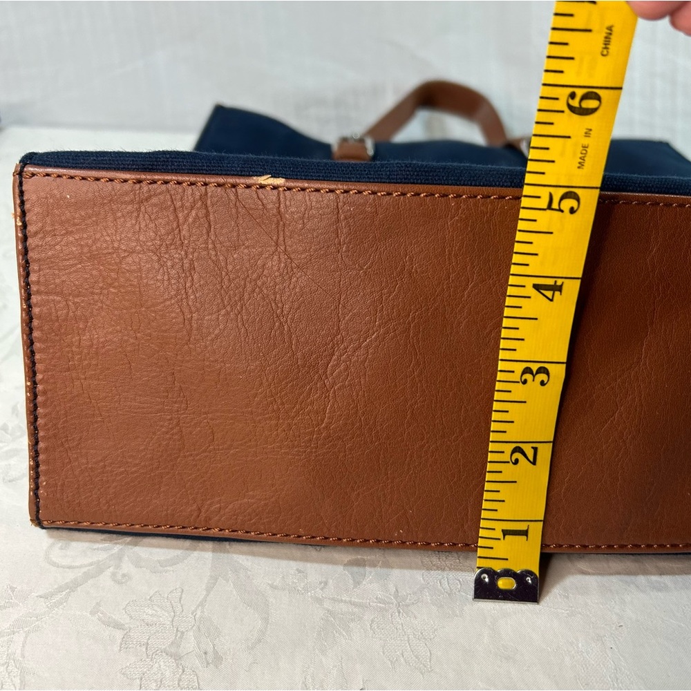 Talbots Blue canvas with Tan leather trim and Handles Tote Shoulder Bag - Picture 9 of 10